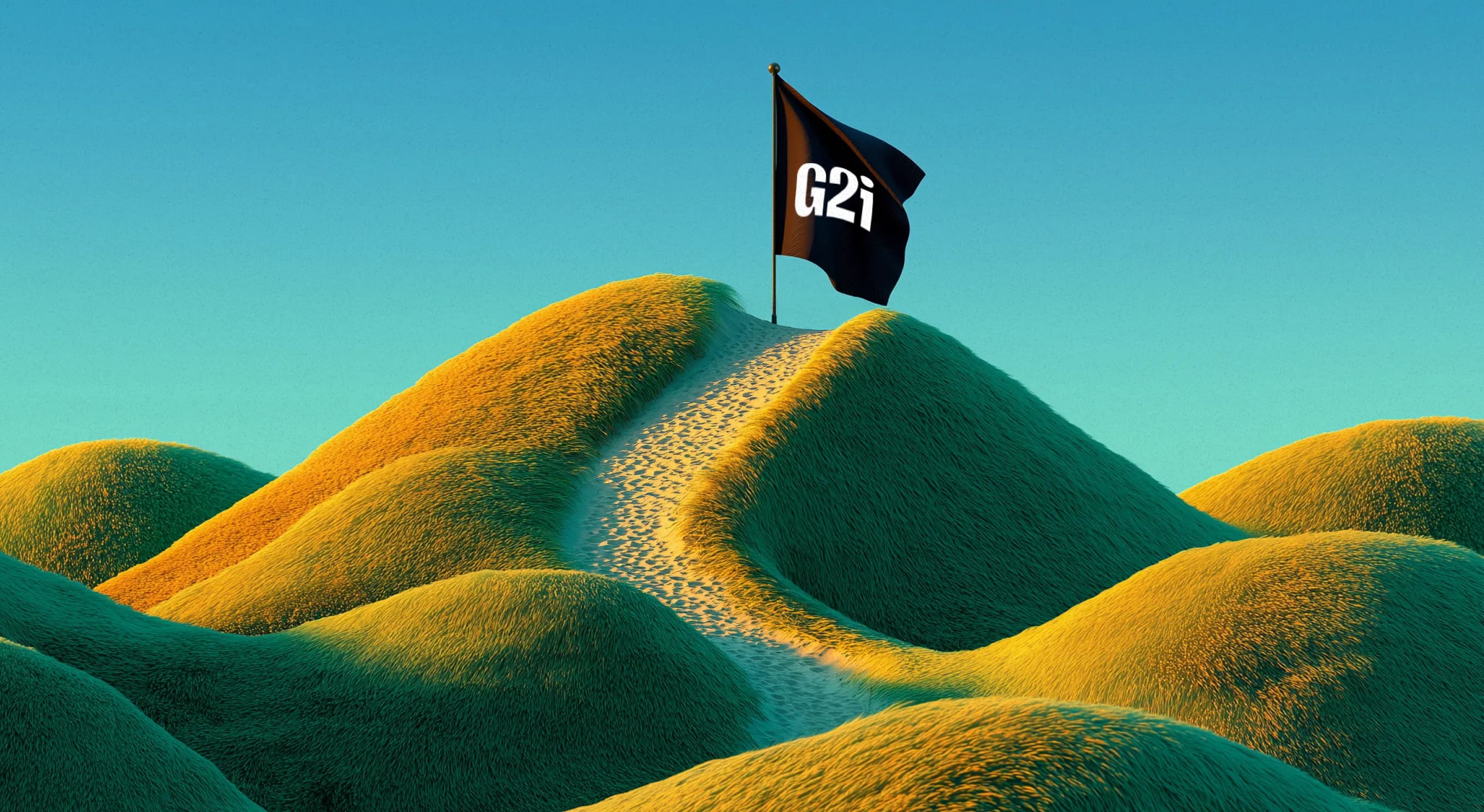 G2i flag planted on a stylized green hillside