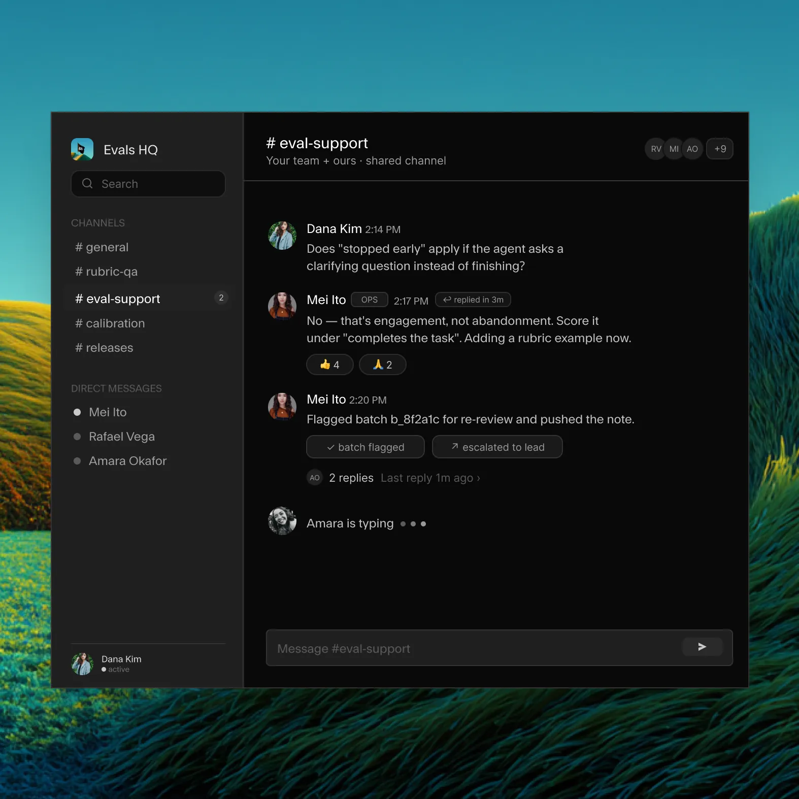 Shared Slack eval-support channel