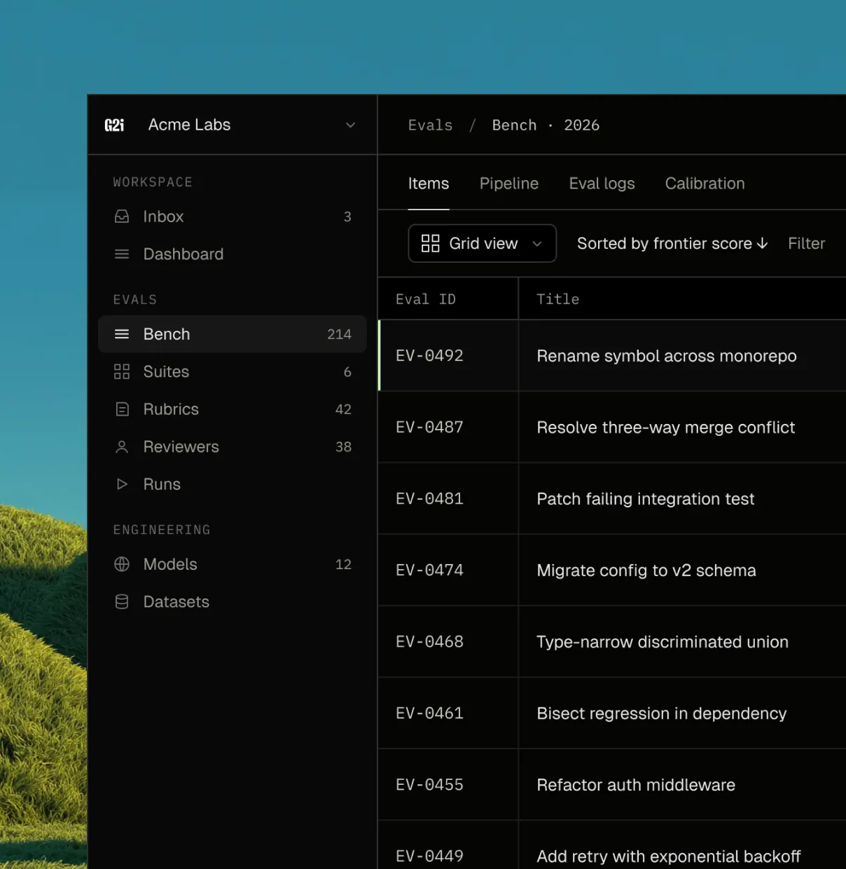 Evals benchmark dashboard