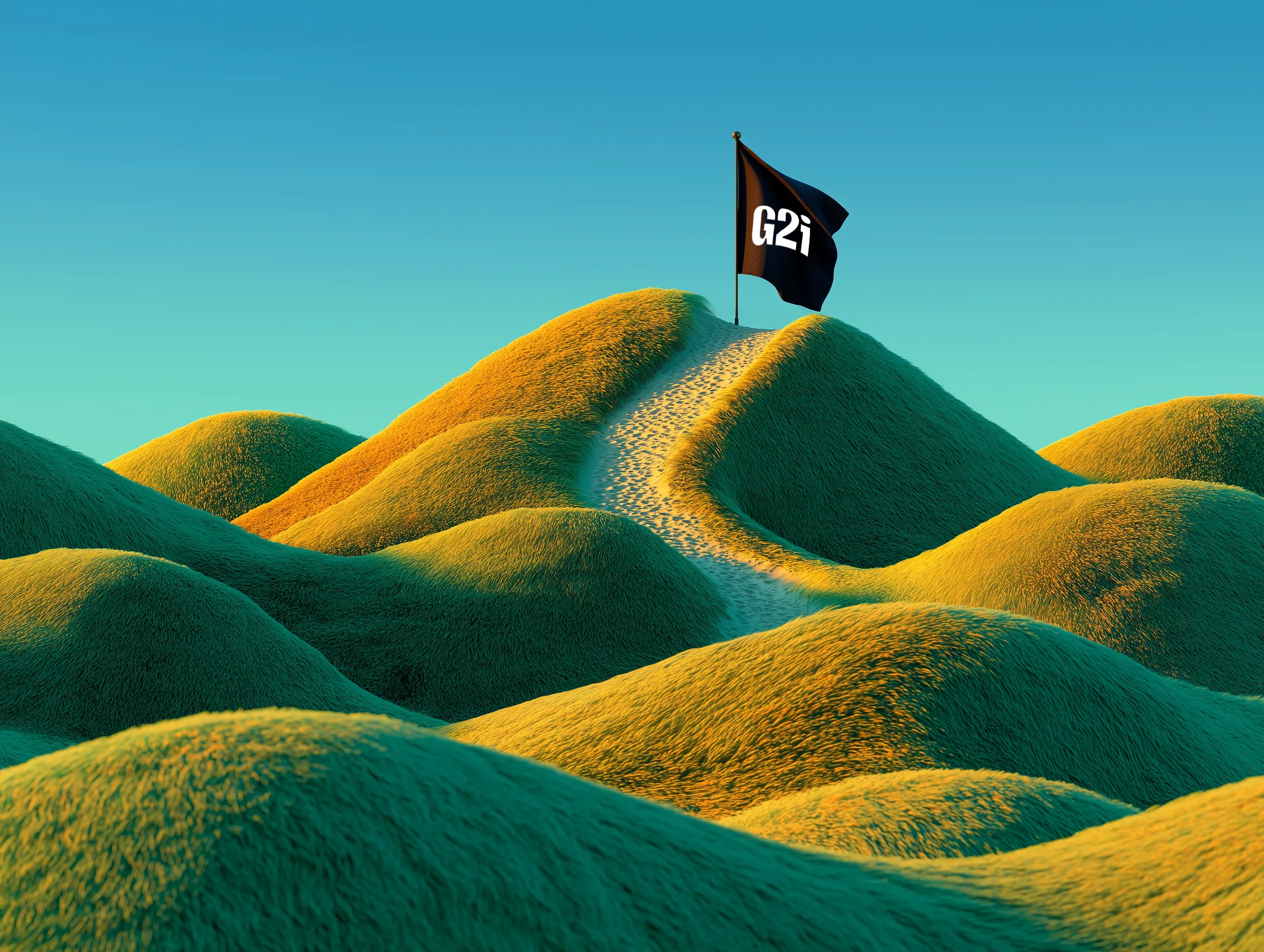 G2i flag planted on a grassy hill